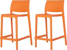 two orange plastic stools sitting next to each other