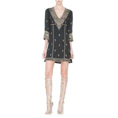 Alice + Olivia "Ray" Mini Dress With Sequin And Bead Embroidery. Approx. 33"L Down Center Back. V Neckline. Wide Three-Quarter Sleeves. Empire Waist. Shift Silhouette. Straight Hem. Pullover Style. Festive V-neck Embroidered Embellished Dress, Bohemian Embroidered Dress For Evening, Black Bohemian Embroidered Mini Dress, Black Bohemian Dress With Intricate Embroidery, Black Embroidered V-neck Mini Dress, Black Sequin Festival Dress, Black Sequined Dress For Festival, Black Sequined Dresses For Festivals, Fitted Bohemian Embellished Embroidered Dress