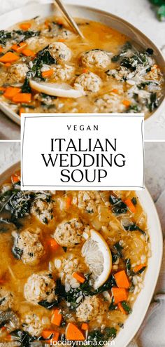 italian wedding soup with meatballs and vegetables