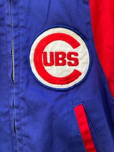 "Light -weight cotton Cubs Jacket from the 1960s.  In great shape considering age and wear and tear.  Awesome Cubs patch on left front.   Size 12 Ch 17\" Arm 20\" Length 17\" Please ask for more pics/info before purchase.  No returns." Kids Jackets, Vintage 60s, Chicago Il, Kids Jacket, 1960s, Chicago, Size 12, How To Wear