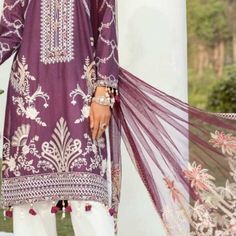 New 3 Piece Laxuary Lawn Salwarkaneez Xl To Xxl Net Fancy Dip Pata Fully Embedded Dress Unstitched Purple Dress, Elegant Mulmul Salwar Kameez For Spring, Spring Dresses In Mulmul With Dabka Detailing, Spring Mulmul Dresses With Dabka Detailing, Elegant Fitted Lawn Suit In Mulmul, Spring Dresses With Dabka On Mulmul, Elegant Purple Lawn Suit For Spring, Mulmul Dresses For Eid, Elegant Mulmul Dresses For Diwali