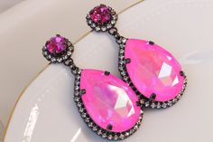 HOT PINK Earrings, Magenta Earrings, Boho Earrings, FUCHSIA Crystal Earrings, Dark Pink Black Earrings,Pink Statement Drop Earring Earrings details: Metal: Brass - nickel free Plating finish: rose gold plated / Silver plated / Gold Plated / black plated(nickel free) Gemstone: Crystal Size: 2.2 cm x 4 cm (0.86 inches x 1.57 inches) The earrings will be packed in a gift box. Ready to ship 1-3 days, FOR MY EARRINGS COLLECTION HERE: https://www.etsy.com/il-en/shop/rebekajewelry?section_id=14222612&a Pink Pierced Jewelry For Formal Occasions, Pink Teardrop Earrings For Party, Pink Teardrop Jewelry For Party, Pink Jewelry With Matching Earrings For Party, Pink Dangle Earrings For Evening, Pink Teardrop Jewelry, Pink Dangle Jewelry For Evening, Glamorous Pink Teardrop Earrings, Handmade Pink Earrings For Formal Occasions