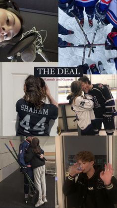 the collage shows hockey players and their families