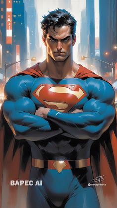 a man in a superman suit standing with his arms crossed