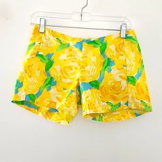 Brand: Lilly Pulitzer Style: Deenie Shorts Size: 00 Color/Pattern: Sunglow Yellow Flower Pattern Features: Zipper & Button Back Closure, Sleek Cut/ Design Made Of: 100% Cotton Condition: Perfect, Never Worn Condition Non-Smoking Home. Stretch Neon Yellow Bottoms For Summer, Fitted Neon Yellow Bottoms For Summer, Fitted Yellow Summer Bottoms, Fitted Yellow Shorts For Spring, Fitted Bottoms With Lemon Print For Spring, Neon Yellow Stretch Bottoms For Summer, Stretch Yellow Shorts For Beach Season, Yellow Lemon Print Bottoms For Summer, Yellow Stretch Shorts For Vacation