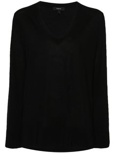 black wool blend stretch-design fine knit ribbed V-neck long sleeves ribbed cuffs and hem pull-on style Oversized Black Sweater, Fall Winter Fashion Trends, Chanel Perfume, Airport Fashion, Shirt Skirt, Oversized Sweater, Shirt Accessories, Knit Jumper, Fashion Styles