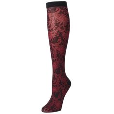 Bold, baroque-inspired design coats these breathable knee-highs all the way until the thin cuff. Thin fabric slips easily into shoes of all kinds and sizes. Hippie Goth, Knee Highs, Punk Vintage, High Knees, Socks And Hosiery, All The Way, Knee High Sock, Knee High, Vintage Antiques