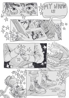 an image of a comic strip with stars and the words my name is written on it