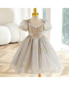 Get 10% off now! Buy dreamy star sequins tulle girls party dress with beadings at cheap price online. Free stable shipping and pro custom service since 2009. Elegant Dresses Evening, Star Sequins, Crinoline Skirt, Girls Birthday Party Dress, 1st Birthday Dresses, Prom Flowers, Wedding Flower Girl Dresses, Elegant Girl