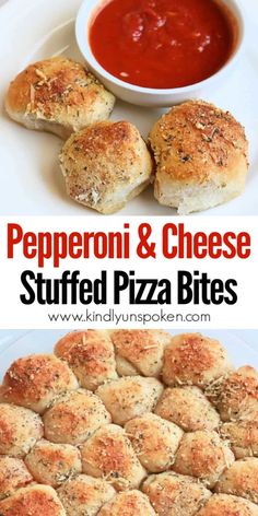 pepperoni and cheese stuffed pizza bites on a plate