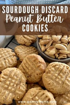 peanut butter cookies on a cooling rack with the words sourdough discard peanut butter cookies