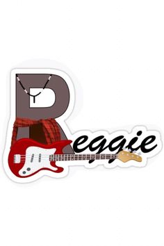 a guitar sticker with the word beagie on it