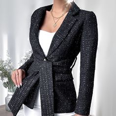 Nwt, Elegant And So Very Chic Solid Black Embroidered Blazer. Gorgeous Lapel Neckline. Luxurious And Elegant. Soft And High Quality. Hand Wash Or Professional Dry Clean Recommended. Elegant Long Sleeve Blazer For Fall, Elegant Black Party Outerwear, Black Party Blazer With Lapel Collar, Black Party Outerwear With Lapel Collar, Tailored Winter Party Outerwear, Elegant Outerwear With Lapel Collar For Party, Fitted Black Outerwear For Office, Black Long Sleeve Blazer For Party, Chic Black Outerwear For Party