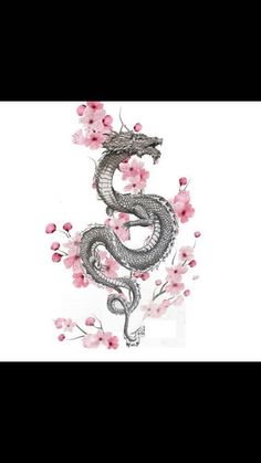 a drawing of a snake and flowers with an arrow pointing to the right, on a white background