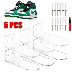 6 pairs of clear acrylic sneakers with screws and tools for making shoes