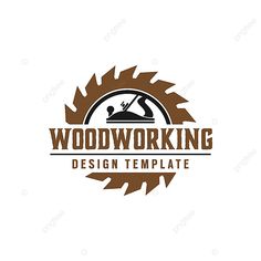 woodworking logo design template with circular saw blade and wrench on white background stock photo