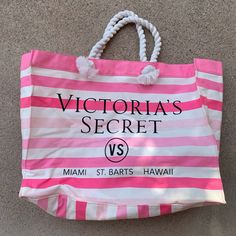 Nwot Victoria’s Secret Nautical Tote Bag. Perfect Condition, No Sign Of Wear. Has “Victoria’s Secret - Miami, St. Barts, Hawaii” On Front In Black Lettering. Extremely Spacious Bag, Clean Interior. Has Rope-Like Straps. No Pockets Inside, Has Lining. Pink & White Stripes All Around. Victoria's Secret White Beach Bag, Victoria's Secret White Bag For Beach, White Canvas Vacation Bags, Victoria's Secret Pink Vacation Bag, Victoria's Secret Pink Bags For Vacation, White Canvas Shopping Bag For Beach Season, Victoria's Secret White Travel Bag, Casual White Victoria's Secret Bag, Victoria's Secret White Rectangular Bag