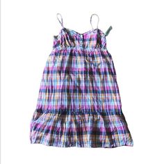 Size S No Rips Or Noticeable Flaws Please Refer To Photos For Item Condition Casual Plaid Sundress For The Beach, Casual Plaid Sundress For Beach, Casual Multicolor Sundress For Daywear, Casual Purple Sundress For Daywear, Womens Navy Dress, Grey Floral Dress, Navy Shirt Dress, Maxi Shift Dress, Island Dress