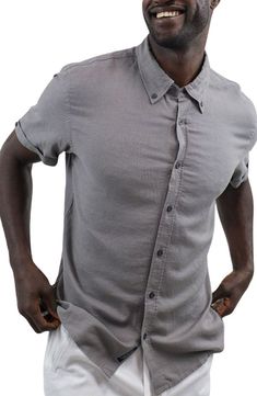 Enjoy the breathable comfort of a classic fit short-sleeve button-down shirt constructed from a soft linen blend. Front button closure Button-down collar Short sleeves 55% linen, 45% viscose Dry clean or machine wash, dry flat Imported Classic Slippers, Concert Looks, Denim Branding, Sweaters And Leggings, Button Down Collar, Toddler Sizes, Workout Shorts, Casual Button Down Shirts, Linen Blend