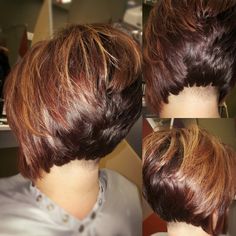 Undercut stacked bob with high lights and low lights ❤❤ More Stacked Inverted Bob, Black Haircut Styles, Bob Ideas, Hair Cuts 2017, Stacked Haircuts, Stacked Bobs, Stacked Bob Hairstyles, Stacked Bob, Short Haircut Styles