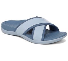 It's flip-flop weather! We're big fans of the old-school summer footwear, but sometimes we need a shoe that can go farther than the town pool or a day at the beach. This crossband slide furnishes your feet with more comfort, support, and reliable style than their floppy cousins, plus the patent leather straps provide VIP access to more fancier destinations if you so choose. From Vionic®. Synthetic Slides For Outdoor Beach Use, Beach Season Sandals With Arch Support, Synthetic Sandals With Arch Support For Beach Season, Blue Slides With Arch Support For Beach, Blue Beach Slides With Arch Support, Adjustable Synthetic Sport Sandals For Beach Season, Slide Sandals For Pool And Beach Season, Blue Slides With Arch Support For Vacation, Beach Slide Sport Sandals With Removable Insole