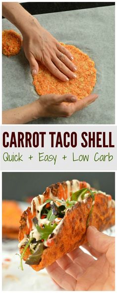 the process for how to make carrot taco shells is shown in this collage