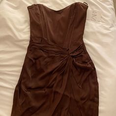 Super Cute Corset Dress With Zipper Back. Brown Strapless Ruched Dress, Brown Knee-length Party Dress, Chic Brown Silk Mini Dress, Brown Midi Party Dress, Brown Midi Length Party Dress, Brown Sheath Midi Dress For Party, Brown Silk Dress For Night Out, Brown Cocktail Mini Dress, Silk Mini Dress For Party Season