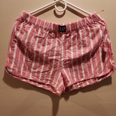 Red And White Stripey Shorts. Nwt . There Is A Sparkly Silver Threads Running Throughout. Gap Pink Cotton Bottoms, Gap Cotton Pajama Shorts Casual Style, Gap Cotton Casual Pajama Shorts, Gap Casual Cotton Pajama Shorts, Casual Cotton Pajama Shorts By Gap, Gap Cotton Shorts For Loungewear, Gap Cotton Loungewear Shorts, Casual Gap Pajama Shorts, Gap Pink Shorts