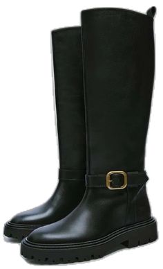 Workwear Knee-high Boots With Buckle Closure, Faux Leather Knee-high Boots With Buckle And Round Toe, Elegant Faux Leather Boots With Buckle Closure, Zara Round Toe Work Boots, Elegant Round Toe Boots With Buckle Closure, Zara Round Toe Boots For Work, Elegant Boots With Buckle Closure And Round Toe, Elegant Leather Knee-high Boots With Closed Toe, Classic Knee-high Boots With Buckle Closure