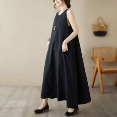 Details: Item Type: Dress Main Material: Cotton Linen Season: Summer Style: Leisure, Daily Pattern Type: Solid Waist Type: Loose Fit Type: Loose fit/ Pullover Size: M Length: 119.00 cm/ 46.85 " Bust: 108.00 cm/ 42.52 " Size: L Length: 120.00 cm/ 47.24 " Bust: 110.00 cm/ 43.31 " Size: XL Length: 121.00 cm/ 47.64 " Bust: 114.00 cm/ 44.88 " Linen A-line Sleeveless Dress For Vacation, Summer Midi-length Linen Dress In Solid Color, Linen Midi-length Sleeveless Dress For The Beach, Linen A-line Sleeveless Sundress, Sleeveless Linen-cotton Dress With Pockets, Loose Dress, Xl Dress, Shoe Box, Cotton Linen