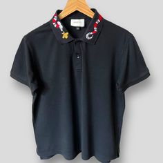 Size Medium, Gucci Men’s Black Shirt. Snake Embroidered On The Collar. Pit To Pit 20” Length 23” Good Pre Owned. Gucci Shirts, Mens Black Shirt, Gucci Mens, Gucci Black, Gucci Men, Shirt Color, Black Shirt, Mens Shirts, Man Shop