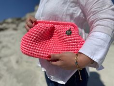 🌟 Neon Green,Pink Metallic Leather Crochet Pouch Clutch Purse Bag | Wedding Crochet Purse | Christmas Gift For Her ✅Evening Knitting Pouch Bag, Timeless and high quality handmade crochet product  ✅A stylish women's accessory for daily use, special occasions, invitations, evenings! The party season (Valentine's day) has begun and this bag will be an excellent choice🤩 you will shine like a star ✅There is a removable hanger option (contact) ✅Luxury metallic leather rope is used. ✅Satin liner or c Pink Pouch Evening Bag, Pink Handmade Pouch Clutch, Pink Pouch Clutch For Summer, Pink Summer Clutch As A Gift, Pink Summer Clutch For Gift, Pink Summer Clutch For A Gift, Elegant Pink Rectangular Crochet Bag, Pink Summer Clutch Evening Bag, Pink Clutch Evening Bag For Summer