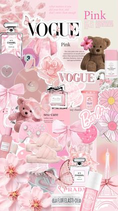 a collage of pink items and flowers with the word voque pink on it