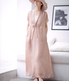 Pink Linen Maxi Dress For Vacation, Pink Bohemian Linen Dress, Casual Pink Linen Maxi Dress, Linen Shift Dress, Handmade Dress, Plus Size Kleidung, Handmade Dresses, Smock Dress, Dress Plus Size