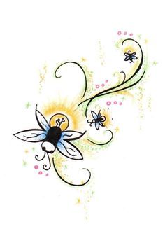 a drawing of a flower with swirls and butterflies on it's side,