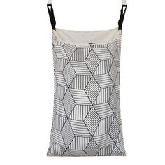 a white and black bag with geometric designs on it