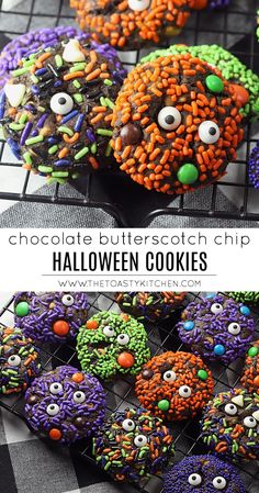 chocolate butterscotch chip halloween cookies with sprinkles and eyes