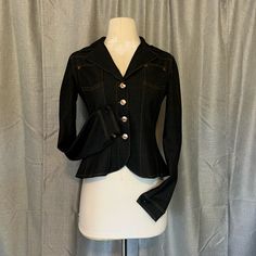 Very Good Condition And Martial Fitted Collared Denim Jacket With Pockets, Fitted Collared Denim Jacket With Button Closure, Fitted Collared Denim Jacket, Fitted Long Sleeve Denim Jacket For Fall, Winter Long Sleeve Fitted Denim Jacket, Chic Fitted Denim Jacket With Long Sleeves, Fitted Long Sleeve Blazer With Buttons, Fitted Denim Jacket With Pockets For Fall, Chic Fitted Winter Denim Jacket