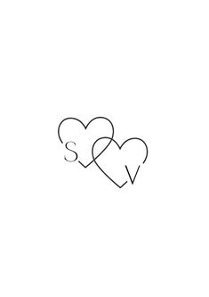 two hearts with the letter s and v drawn in black ink on a white background