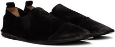 Marsèll.Black Strasacco Loafers.Handcrafted suede slip-on loafers in black. Fading throughout..· Elasticized gusset at sides.· Pull-tab at heel counter.· Suede and buffed leather lining.· Stacked leather sole with rubber injection.Supplier color: Nero.Upper: leather. Sole: leather, rubber..Made in Italy..241349M231000 Black Slip-on Loafers With Suede Lining, Black Slip-on Leather Shoes With Suede Lining, Black Leather Slip-on Shoes With Suede Lining, Fringed Belt, Lipstick Bag, Chain Strap Bag, Oversized Tote Bag, Oversized Tote, Floral Shoes