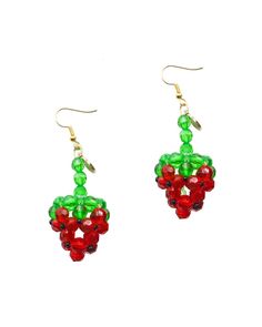 beaded strawberry dangle earrings Grape Slushie, Goddess Of Harvest, Beaded Fruit, Susan Alexandra, Bouquet Bag, Daisy Bags, Daisy Cards, Cocktail Earrings, Happy Hippie