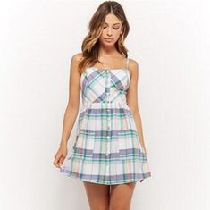 Nwt Forever 21 Size M Plaid Strappy Sundress Mini Dress Brand New With Tags 100% Cotton Casual Summer Mini Dress For Dress Down Days, Casual Mini Sundress For Dress Down, Casual Mini Length Sundress, Casual Summer Mini Dress, Casual Forever 21 Mini Dress For Dress Down Occasions, Forever 21 Casual Dresses For Spring, Casual Forever 21 Mini Dress For Brunch, Casual Cotton Dresses By Forever 21, Summer Cotton Dresses By Forever 21