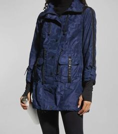 Top Rated $199 Blanc Noir Women Blue Camo Hooded Anorak Coat Jacket Size Small, Womens Clothing Urban Blue Nylon Outerwear, Navy Nylon Outerwear For Fall, Navy Nylon Outerwear For Outdoor, Navy Nylon Long Sleeve Outerwear, Hooded Nylon Parka For Spring, Navy Nylon Functional Outerwear, Hooded Windbreaker With Pockets For Cold Weather, Navy Long Sleeve Nylon Outerwear, Navy Long-sleeve Nylon Outerwear