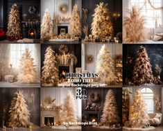 christmas tree photoshopped with white and gold decorations in various styles, sizes and colors