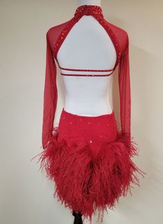 Red Feather Riot — Dazzle Dance Dress Rentals - Ballroom Dress Rentals - Latin, Rhythm, Smooth and Standard Ballroom Dresses Fitted Dress With Feather Trim For Costume Party, Ostrich Feather Skirt, Latin Dances, Latin Competition Dress, Rhythm Dress, Ice Dance Dresses, Ballroom Standard Dress, Blue Soul, Solo Dance