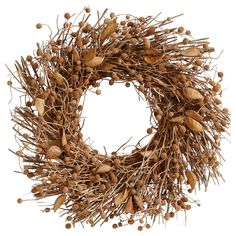 a close up of a dried wreath on a white background