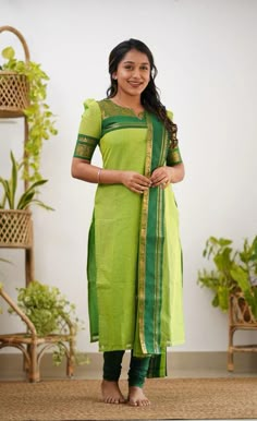 Mangalagiri Cotton Kurti Designs, Chudithar Back Neck Design, Narayanpet Dresses Models, South Indian Kurti, Chudi Designs Latest, Mangalagiri Dress Designs, Mangalgiri Kurta Patterns, Dresses With Sarees, Pattu Chudidhar Designs