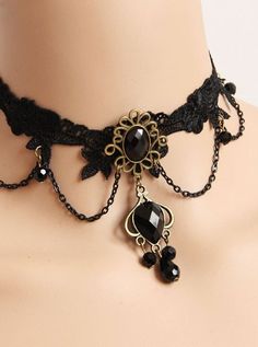 Black Woven Flowers Lace Gothic Lolita Necklace Black Lace Choker Necklace, Gothic Choker Necklace, Vampire Necklace, Black Diamond Necklace, Black Lace Choker, Gothic Chokers, Choker Collar Necklace, Necklace Dress, Steampunk Accessories