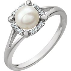 ApplesofGold.com - Freshwater Cultured Pearl and Diamond Ring Jewelry $375.00 Pearl And Diamond Necklace, Pearl And Diamond Ring, Diamond Fashion Rings, Pearl And Diamond Earrings, Authentic Jewelry, White Freshwater Pearl, Jewelry Rings Diamond, Halo Diamond Ring, Pearl Diamond