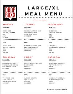 the large meal menu for dropbox's lunch and drink specials is shown in red